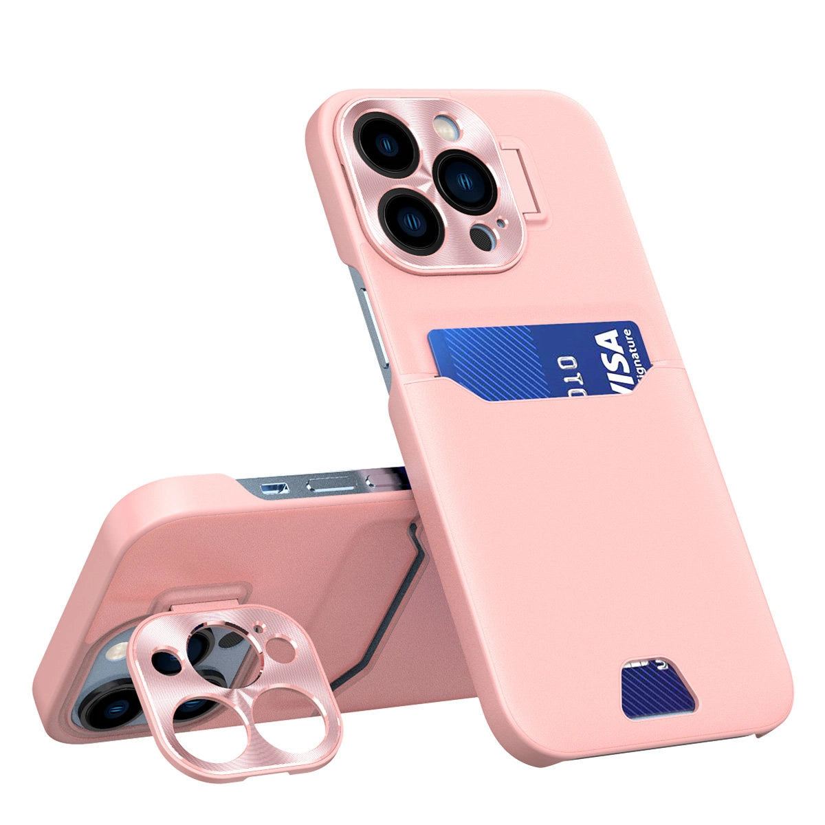 Læder Stand Case til Samsung Galaxy S23+ kort tegnebog cover med stativ pink