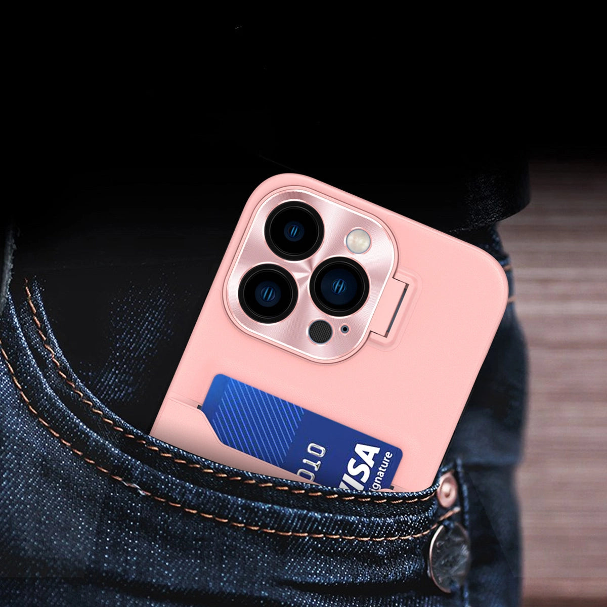 Læder Stand Case Case for iPhone 14 cover kort tegnebog med stativ pink