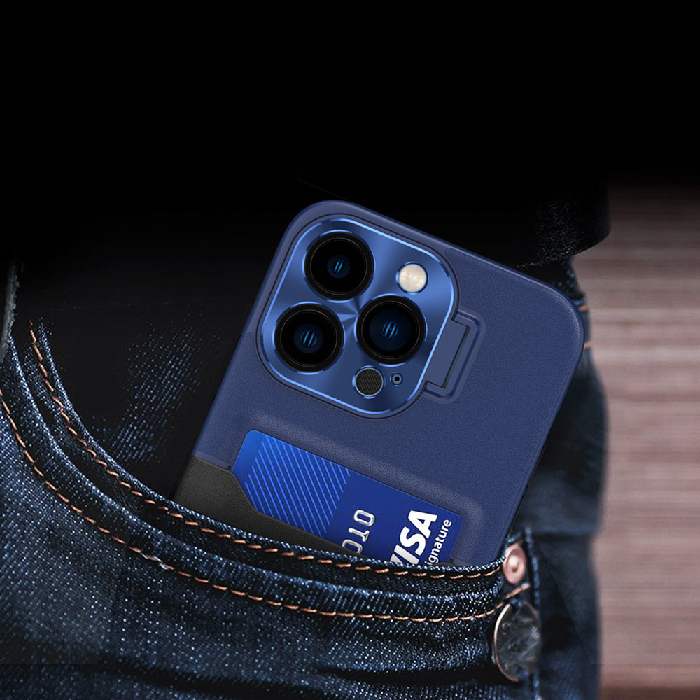 Læder Stand Case for iPhone 14 cover kort tegnebog med stand blå