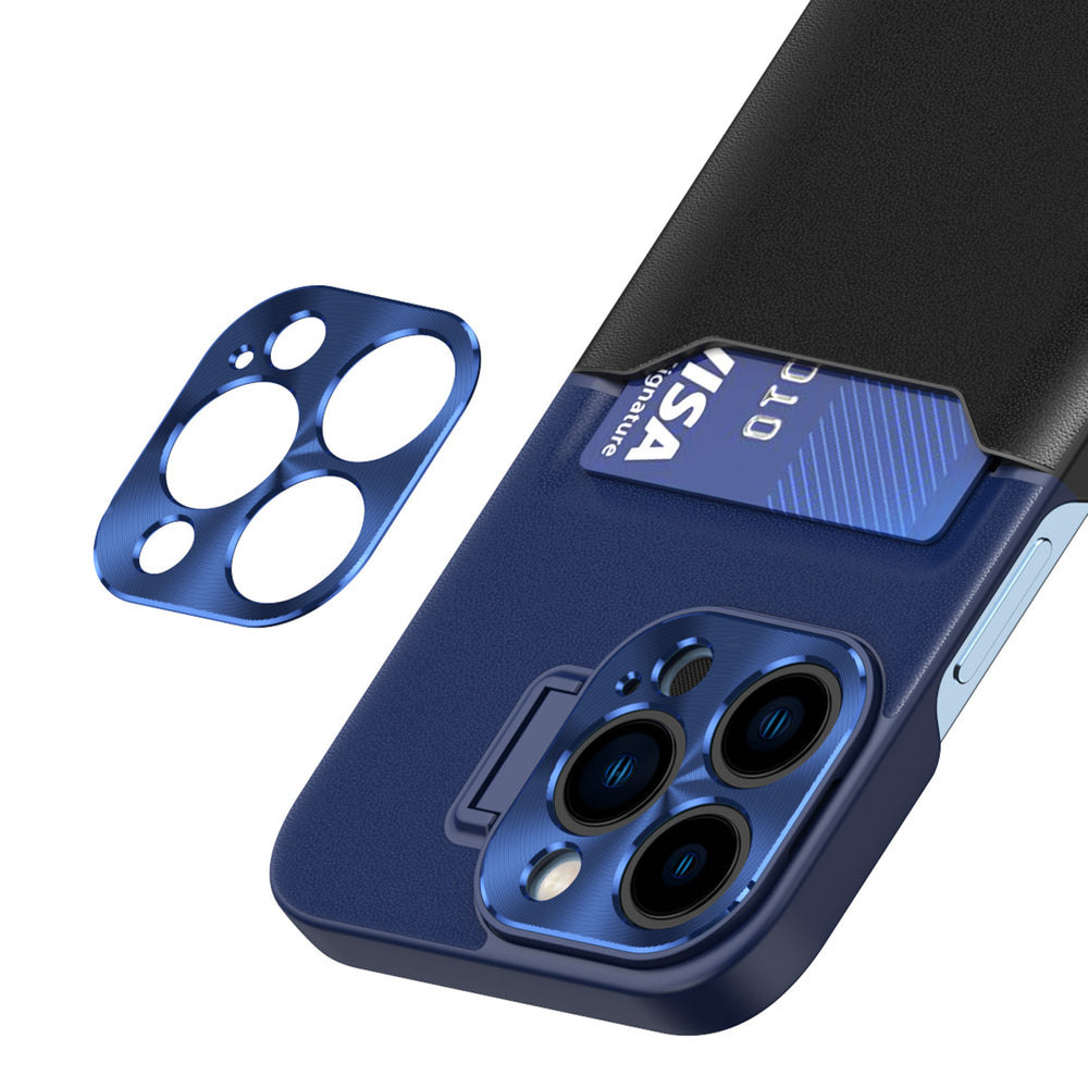 Læder Stand Case for iPhone 14 cover kort tegnebog med stand blå