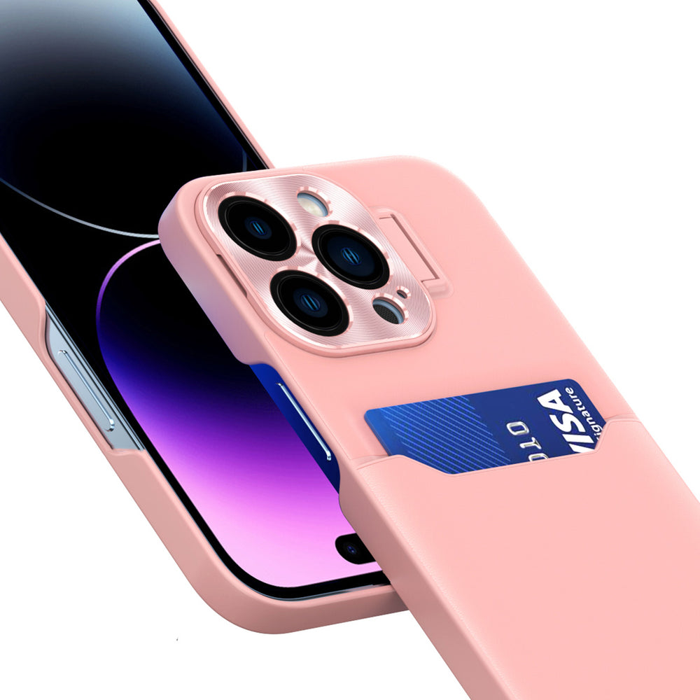 Læder Stand Case til iPhone 14 Plus Card Wallet Cover med Stand Pink
