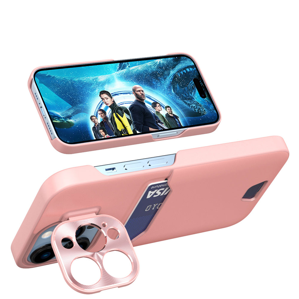 Læder Stand Case til iPhone 14 Plus Card Wallet Cover med Stand Pink