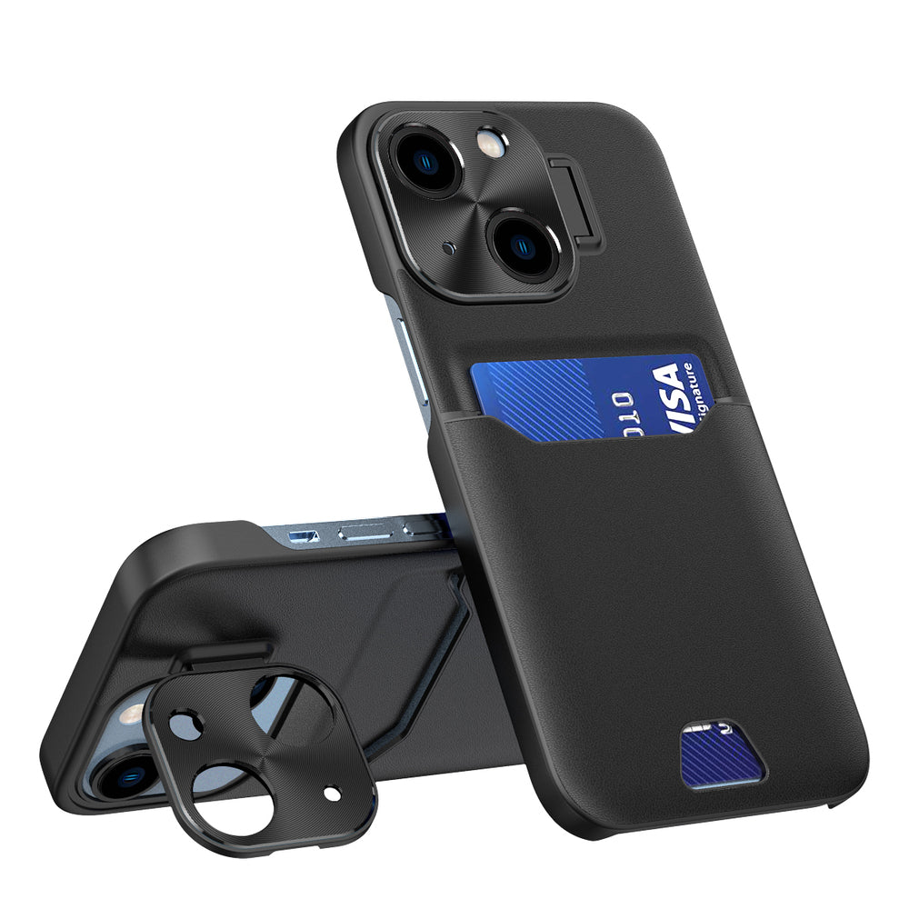 Læder Stand Case Case for iPhone 14 Plus cover kort tegnebog med stand sort