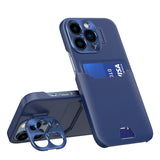 Læder Stand Case Case for iPhone 14 Pro cover kort tegnebog med stand blå