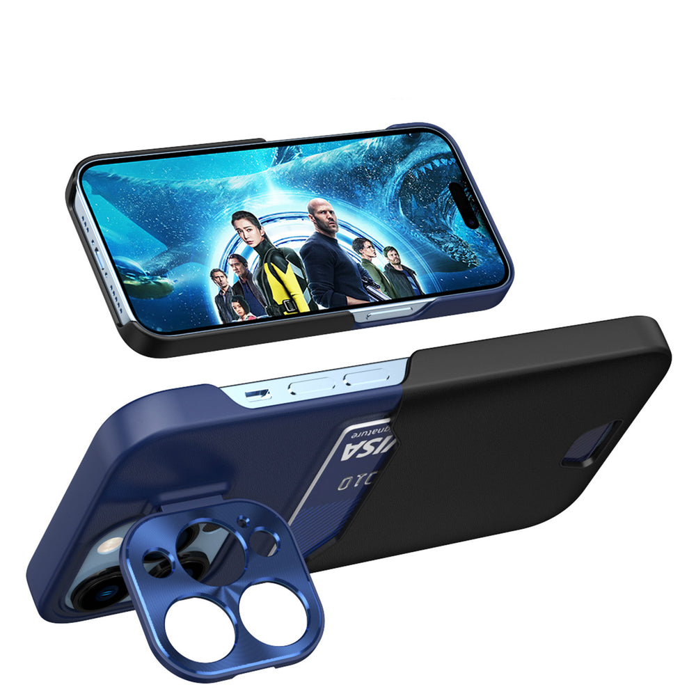 Læder Stand Case Case for iPhone 14 Pro cover kort tegnebog med stand blå