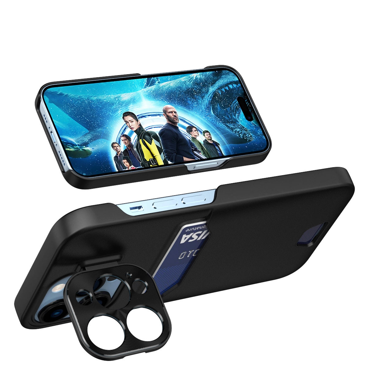 Læder Stand Case Case for iPhone 14 Pro cover kort tegnebog med stand sort