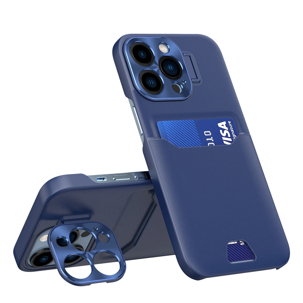 Læder Stand Case for iPhone 14 Pro Max cover kort tegnebog med stand blå