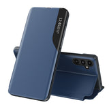 Eco Leather View Case cover til Samsung Galaxy A14 med flip stand blå