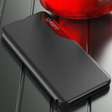 Eco Leather View Case cover til Samsung Galaxy A14 med flip stand blå