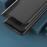 Eco Leather View Case cover til Samsung Galaxy A14 med flip stand blå