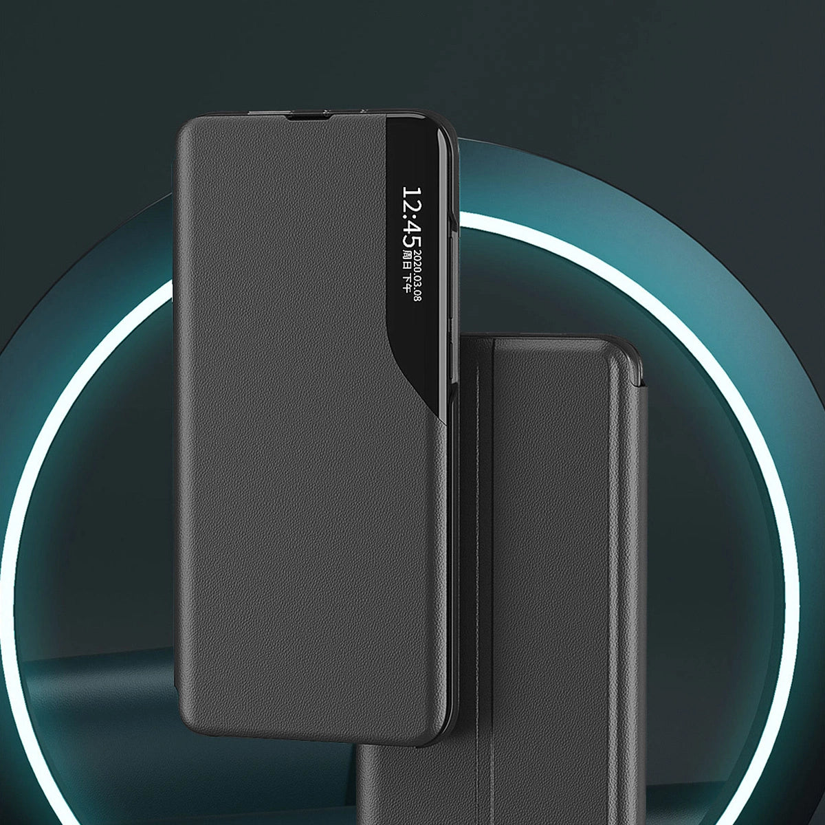 Eco Leather View Case cover til Samsung Galaxy A14 med flip stand blå