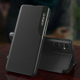 Eco Leather View Case cover til Samsung Galaxy A14 med flip stand blå