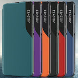 Eco Leather View Case cover til Samsung Galaxy A14 med flip stand blå