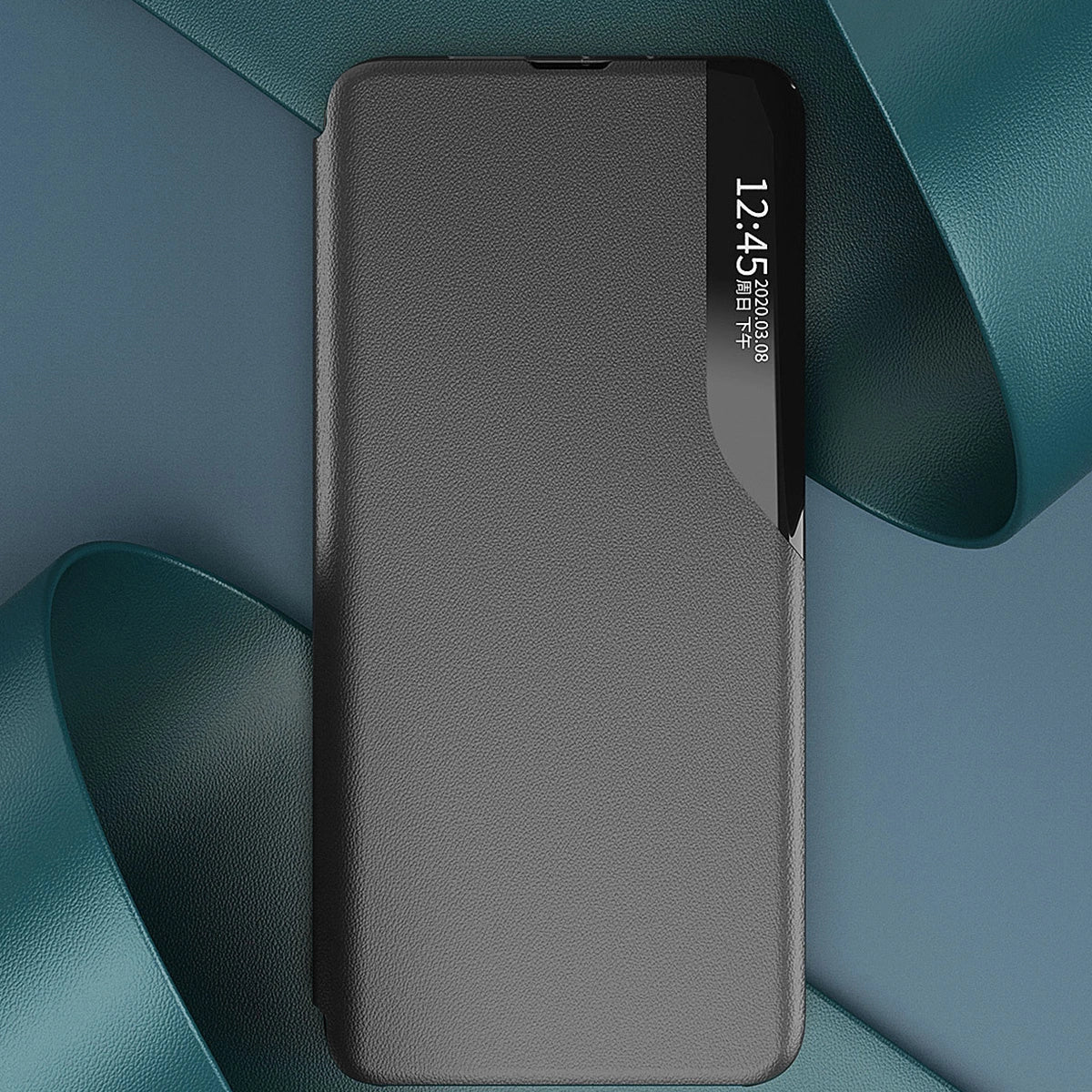 Eco Leather View Case cover til Samsung Galaxy A14 med flip stand blå