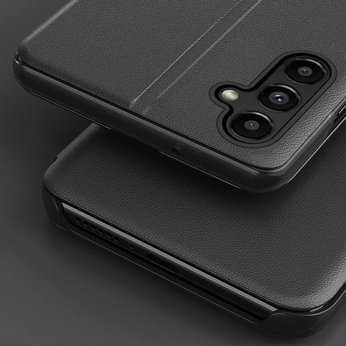 Eco Leather View Case cover til Samsung Galaxy A14 med flip stand blå