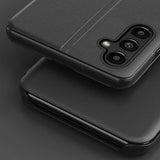 Eco Leather View Case cover til Samsung Galaxy A14 med flip stand blå