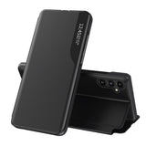 Eco læder View Case case til Samsung Galaxy A14 med flip stand sort