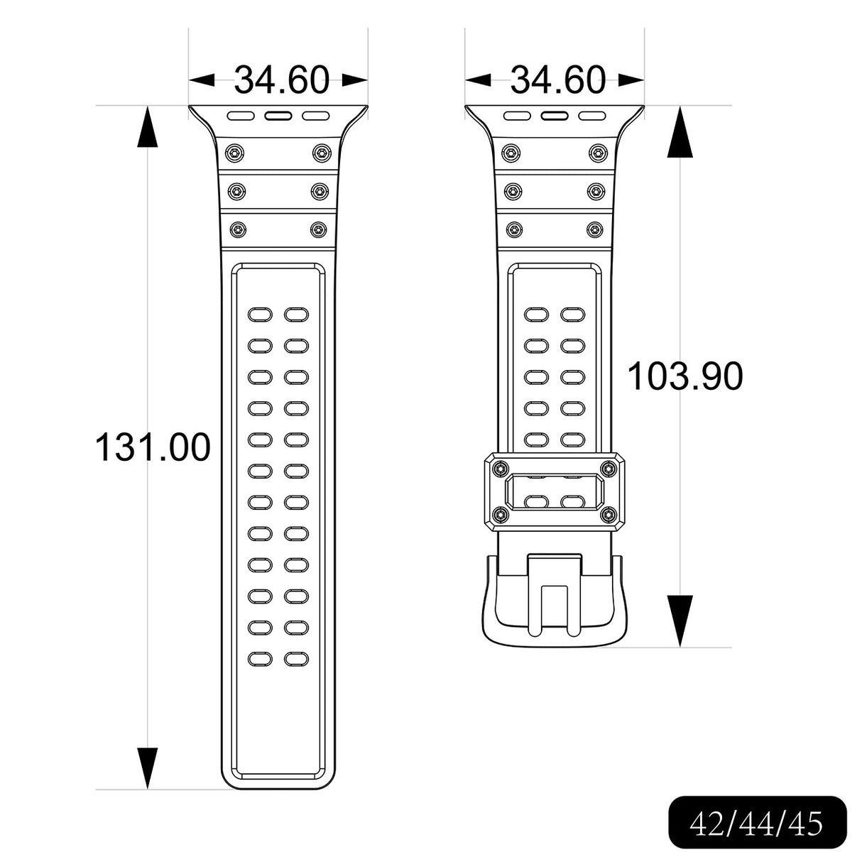 Strap Triple Protection til Apple Watch 42 / 44 / 45 / 49 mm band armbånd - sort