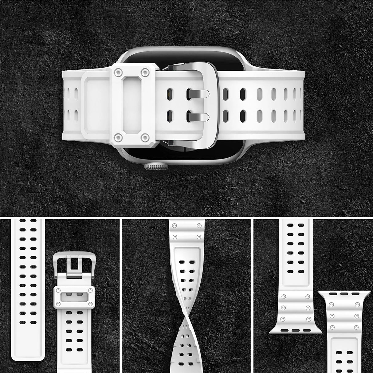 Strap Triple Protection til Apple Watch 42 / 44 / 45 / 49 mm band armbånd - hvid