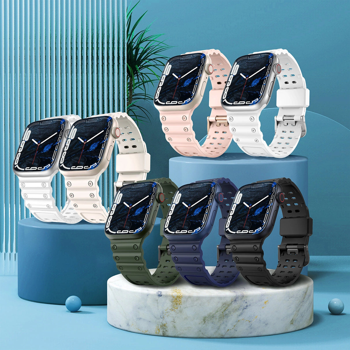 Strap Triple Protection til Apple Watch 42 / 44 / 45 / 49 mm band armbånd - hvid