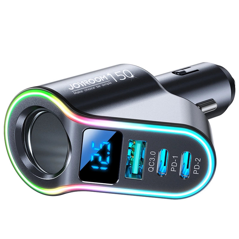 Joyroom hurtigbiloplader 4in1 USB-A QC3.0 / 2xUSB-C PD 150W sort (JR-CL21)