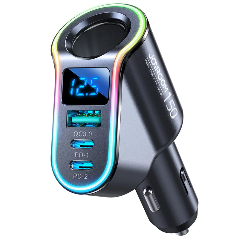 Joyroom hurtigbiloplader 4in1 USB-A QC3.0 / 2xUSB-C PD 150W sort (JR-CL21)