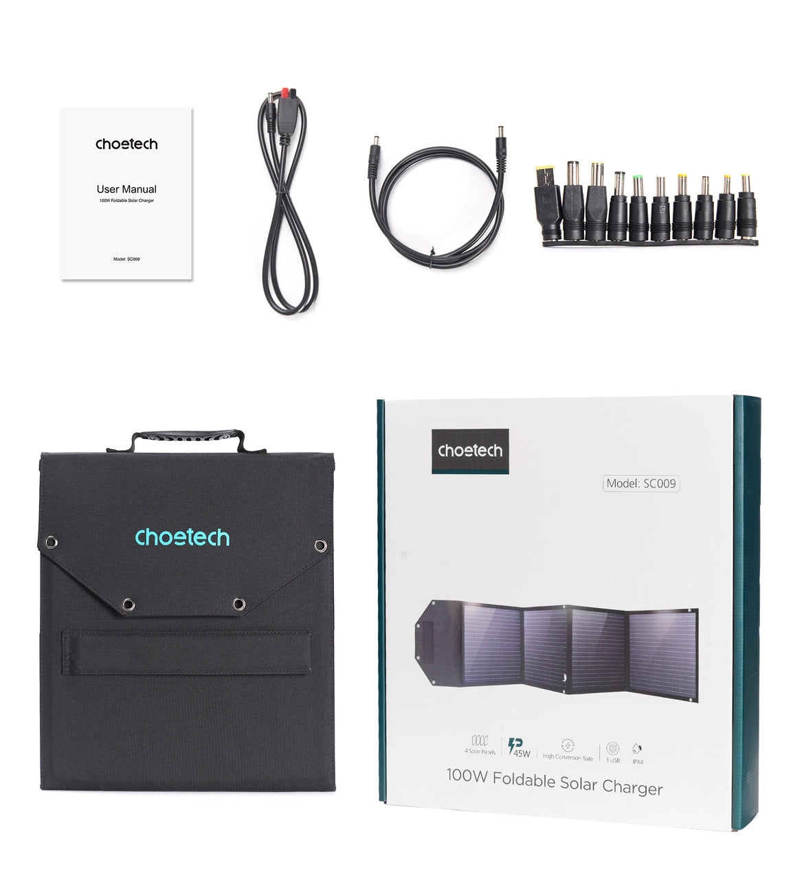 Choetech SC009-V2 solopladning 100W USB-C / 2x USB-A PD QC - sort