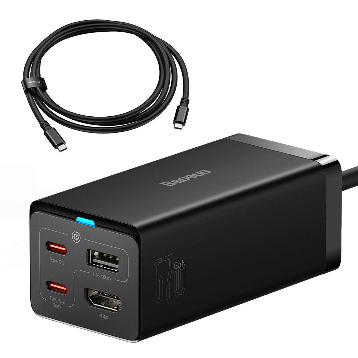Baseus hurtigoplader GaN5 Pro HUB HDMI 2 x USB-C / USB-A / HDMI 4K 30Hz 1,5m sort + USB-C kabel - USB-C 100W 40Gb / s (USB4) 1m (CCGP110201)