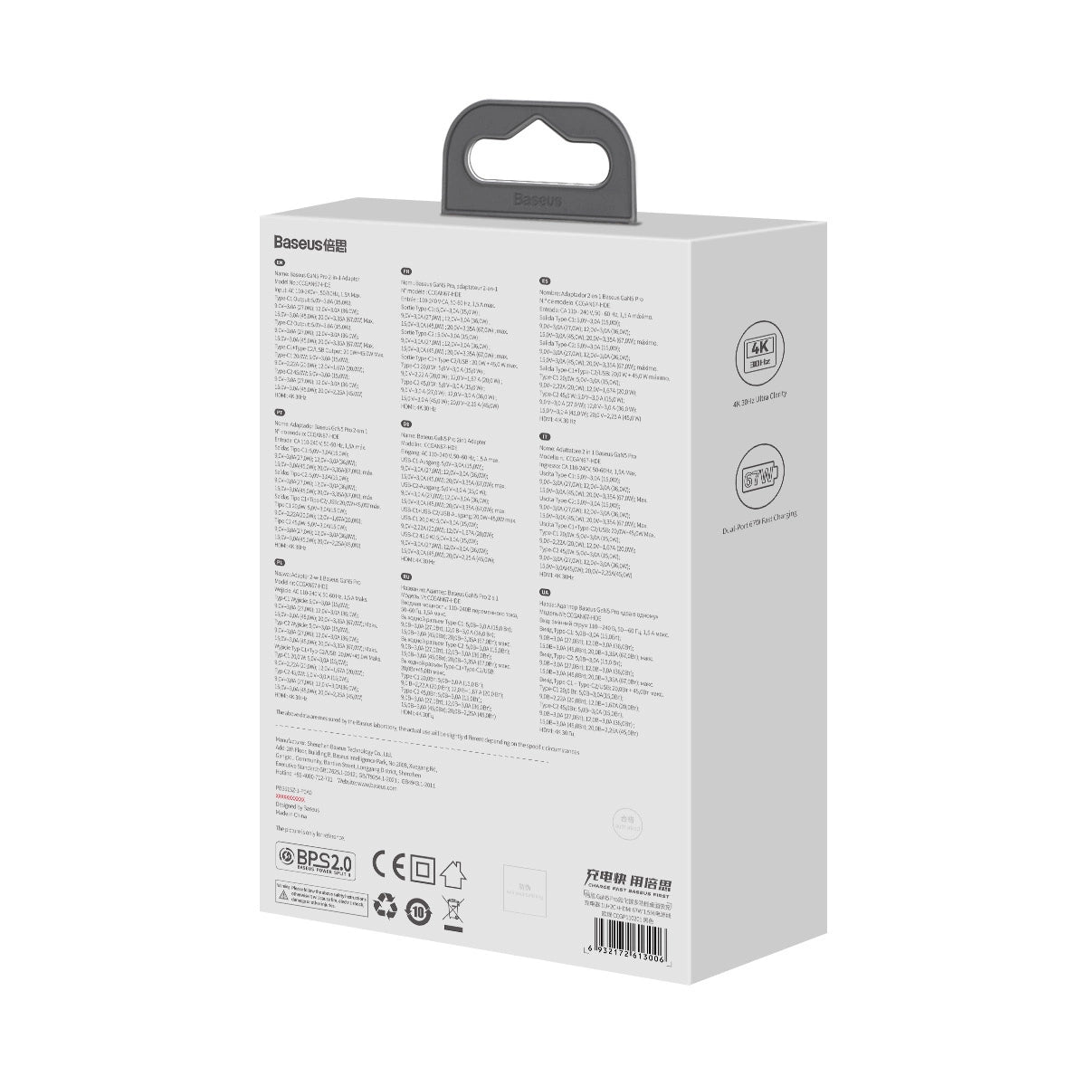 Baseus hurtigoplader GaN5 Pro HUB HDMI 2 x USB-C / USB-A / HDMI 4K 30Hz 1,5m sort + USB-C kabel - USB-C 100W 40Gb / s (USB4) 1m (CCGP110201)