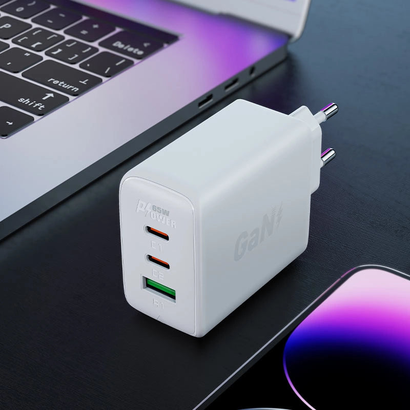 Acefast hurtigoplader GaN (2x USB-C / USB-A) PPS / PD / QC4 + 65W hvid (A41)