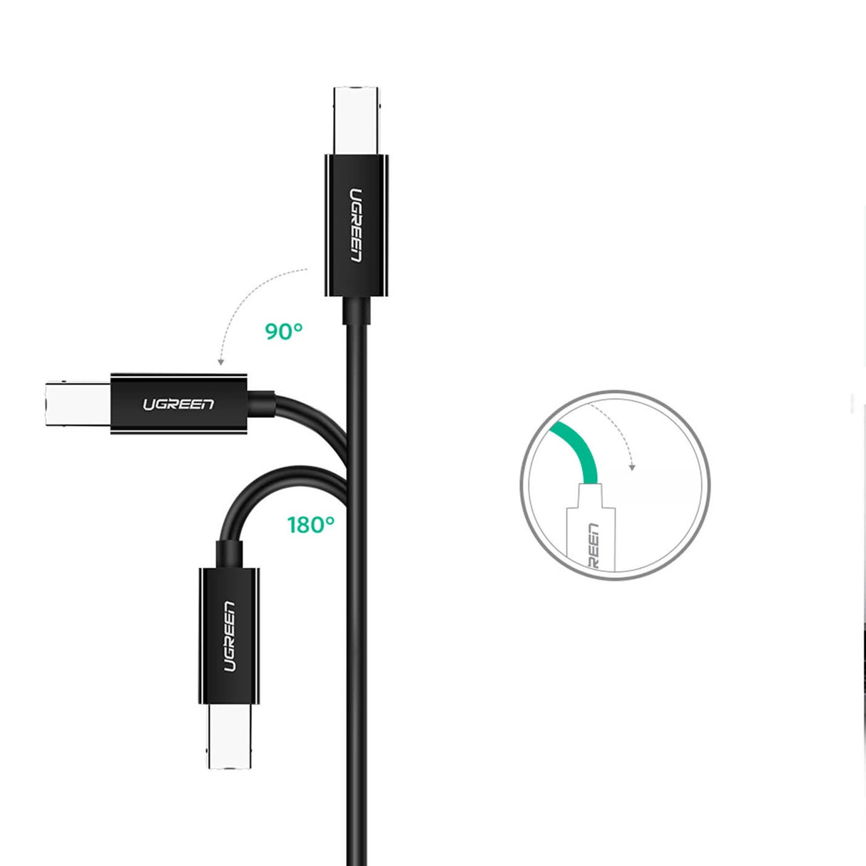 Ugreen printer kabel USB-C - USB-B 480Mb/s 2m sort (US241)