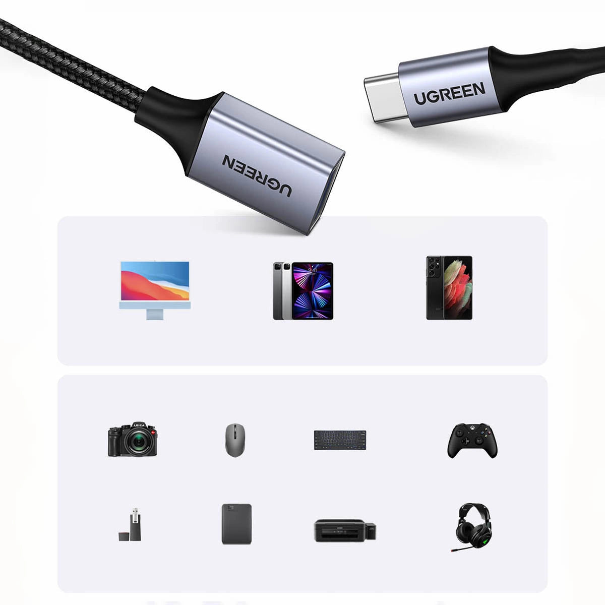Ugreen OTG adapter kabel USB-C (mandlig) - USB-A (kvindelig) 5Gb/s 0,15m sort (US378)