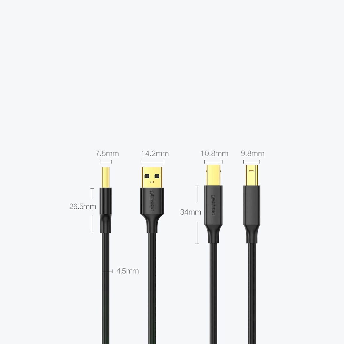 Ugreen printer kabel USB-A - USB-B 480Mb/s 5m sort (US135)