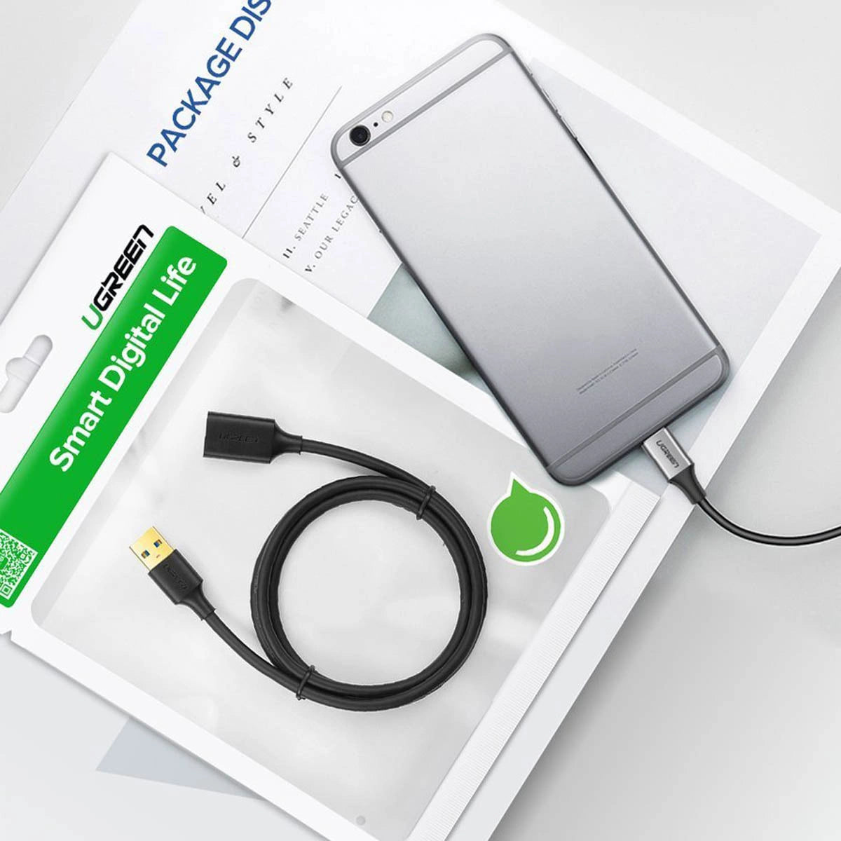Ugreen USB-A (mandlig) - USB-A (kvindelig) adapter forlængelseskabel USB 3.0 5Gb/s 0.5m sort (US129)