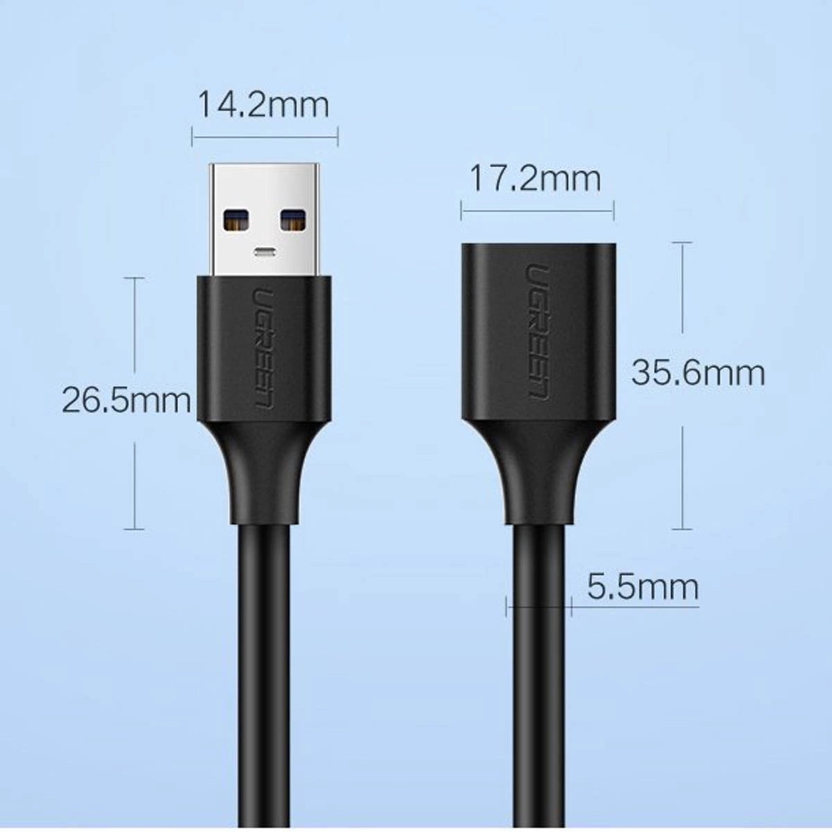 Ugreen USB-A (mandlig) - USB-A (kvindelig) adapter forlængelseskabel USB 3.0 5Gb/s 0.5m sort (US129)