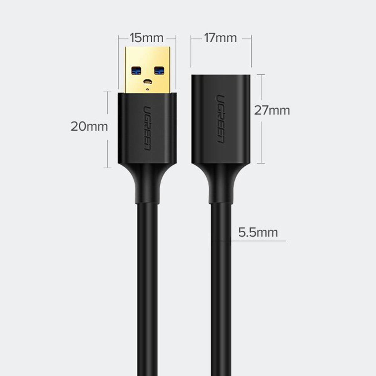 Ugreen USB-A (mandlig) - USB-A (kvindelig) adapter forlængelseskabel USB 3.0 5Gb/s 0.5m sort (US129)