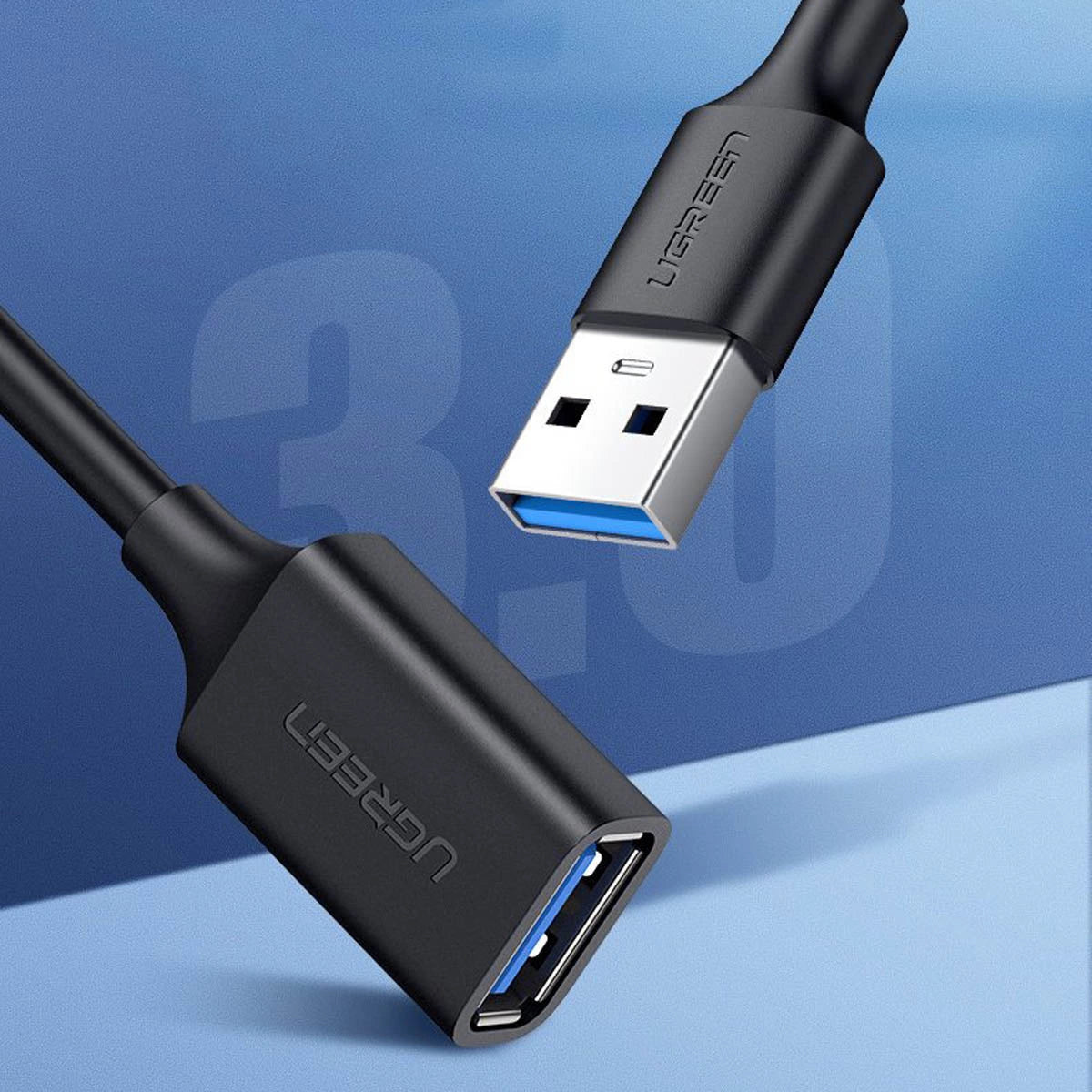 Ugreen USB-A (mandlig) - USB-A (kvindelig) adapter forlængelseskabel USB 3.0 5Gb/s 0.5m sort (US129)