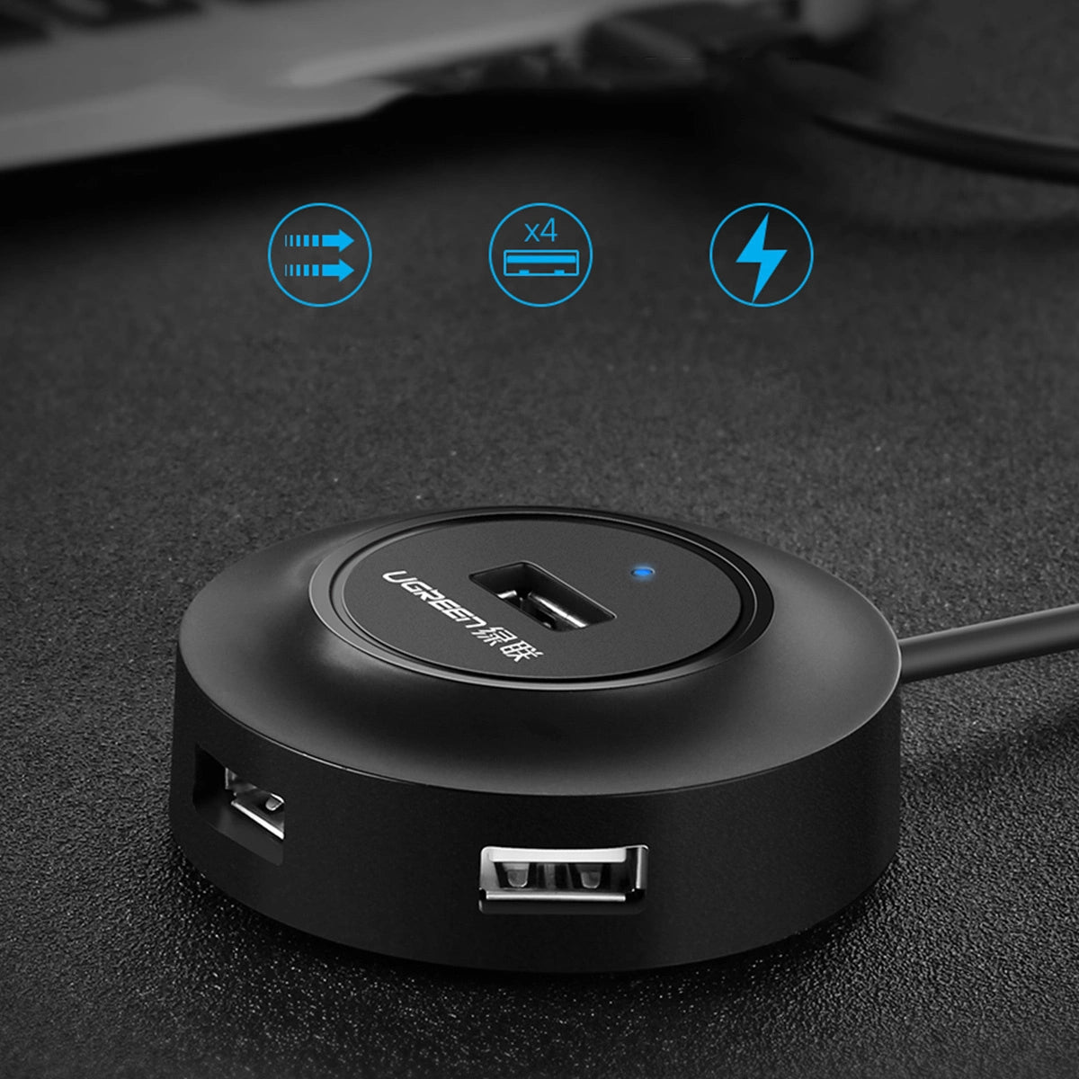 Ugreen HUB USB2.0 4x USB-A 480Mbps 1m hvid (CR106)