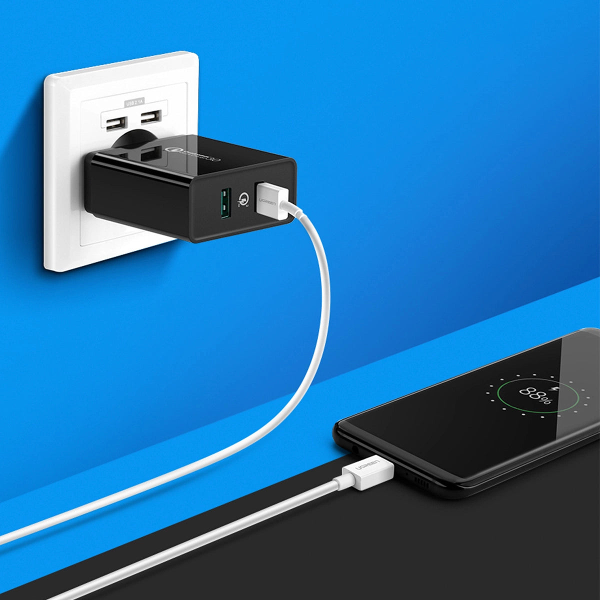 Ugreen oplader 2xUSB-A 36W QC3.0 sort (CD161)