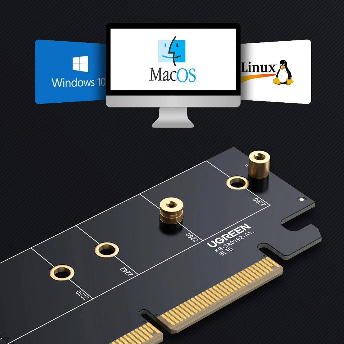 Ugreen CM465 PCIe 4.0 x4 til M.2 NVMe M-Key Expansion Card - sort