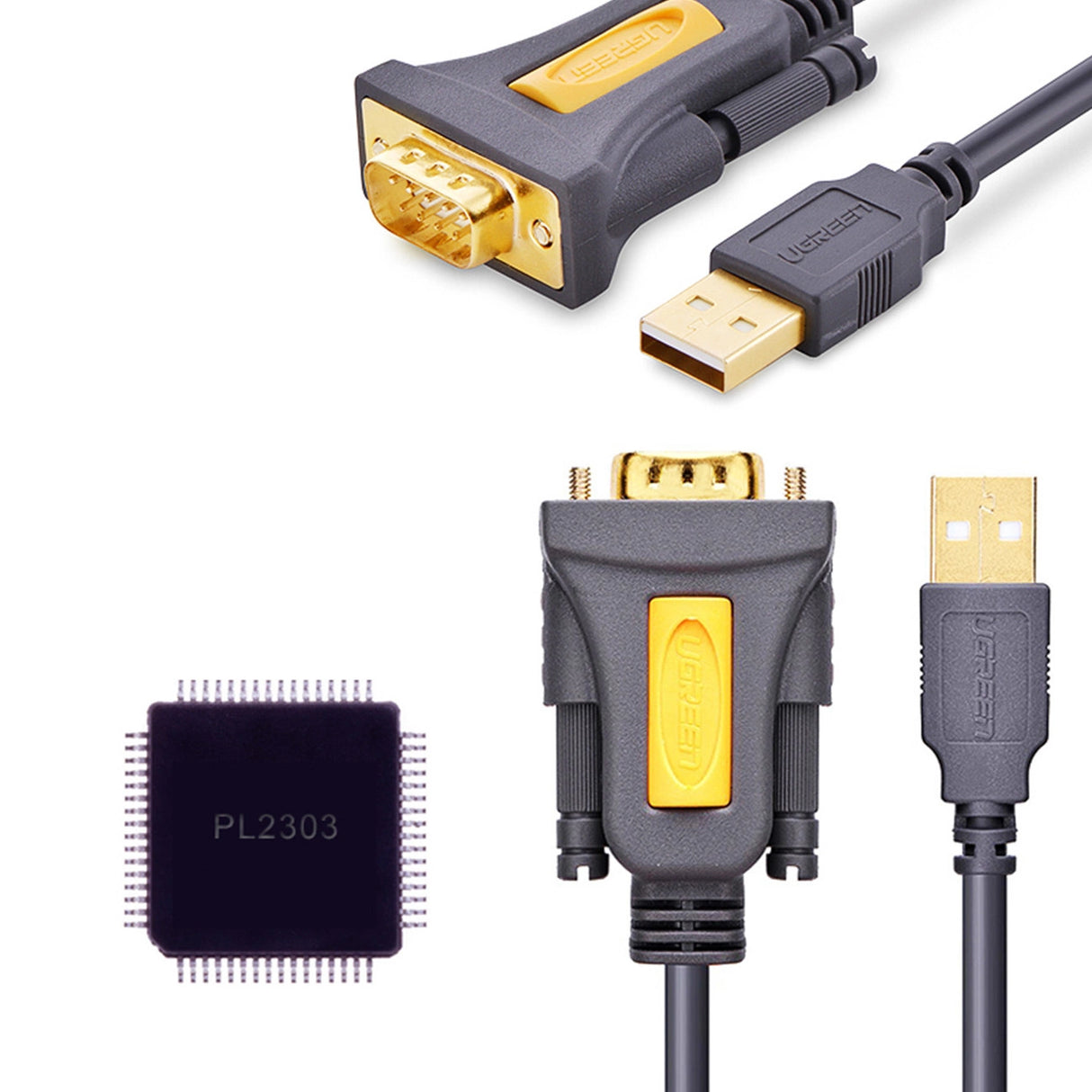 Ugreen adapter kabel USB-A - DB9 RS-232 1,5 m grå (CR104)