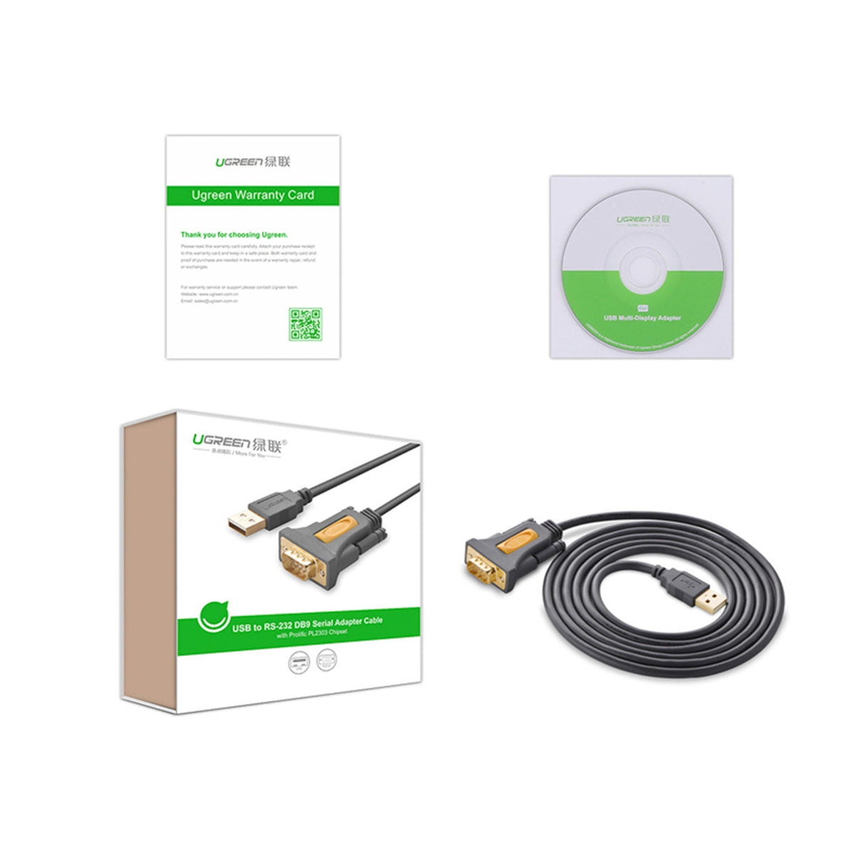Ugreen adapter kabel USB-A - DB9 RS-232 1,5 m grå (CR104)