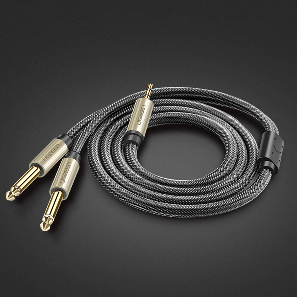 Ugreen audio kabel mini jack 3,5 mm - 2 x jack 6,35 mm 2 m grå (AV126)