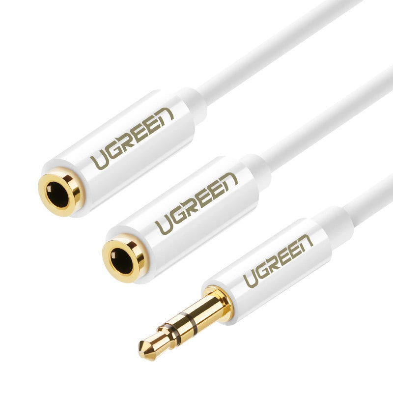 Ugreen kabel hovedtelefon splitter mini jack 3,5 mm - 2 x mini jack 3,5 mm (2 x stereo udgang) 20 cm hvid (AV134)