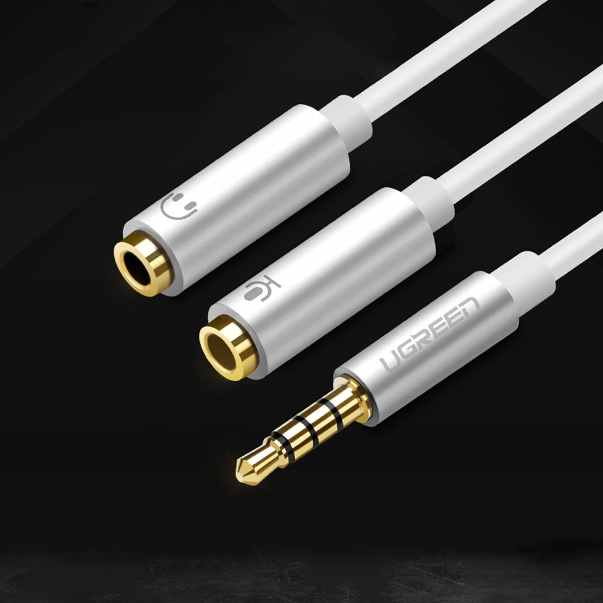 Ugreen kabel hovedtelefon splitter mini jack 3,5 mm - 2 x mini jack 3,5 mm (mikrofon + stereo udgang) sort (AV141)
