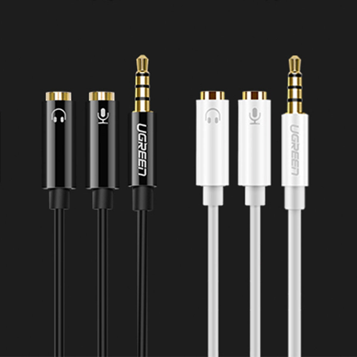 Ugreen kabel hovedtelefon splitter mini jack 3,5 mm - 2 x mini jack 3,5 mm (mikrofon + stereo udgang) sort (AV141)