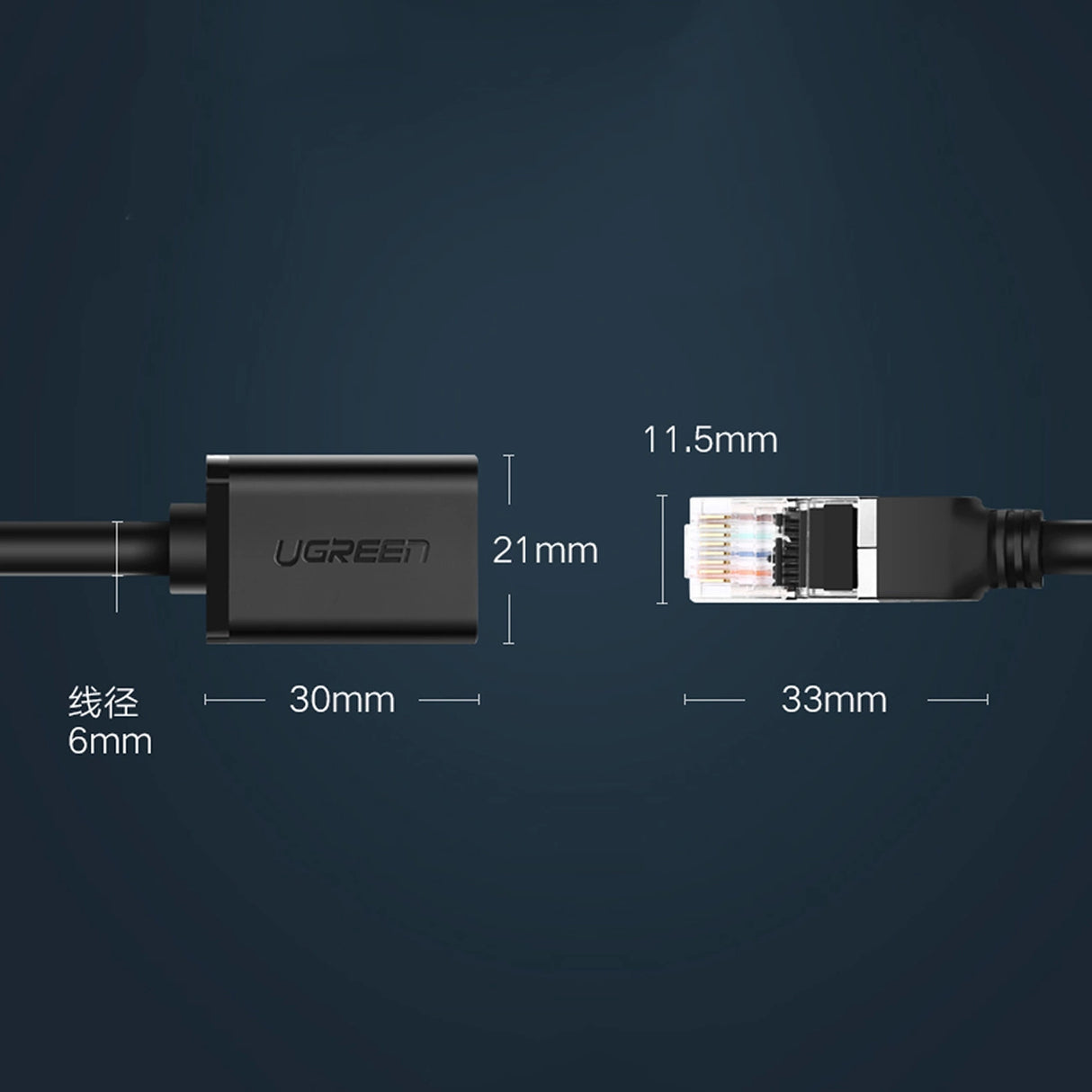 Ugreen NW112 11278 Network Ethernet Cable RJ45 (kvindelig) - RJ45 (mandlig) F/UTP Cat. 6 1 Gbps 0.5m - sort