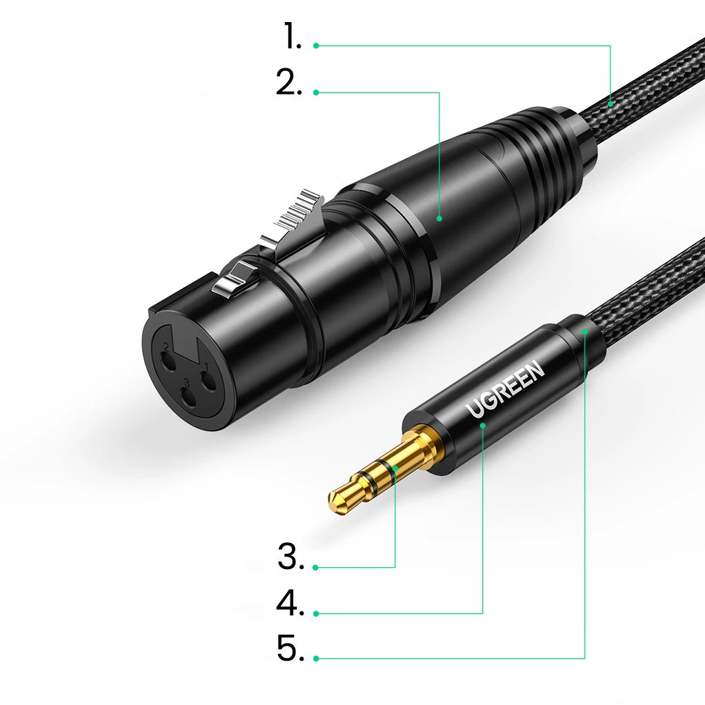 Ugreen lydkabel 3,5 mm mini jack (mandlig) - XLR (kvindelig) 1m sort (AV182)