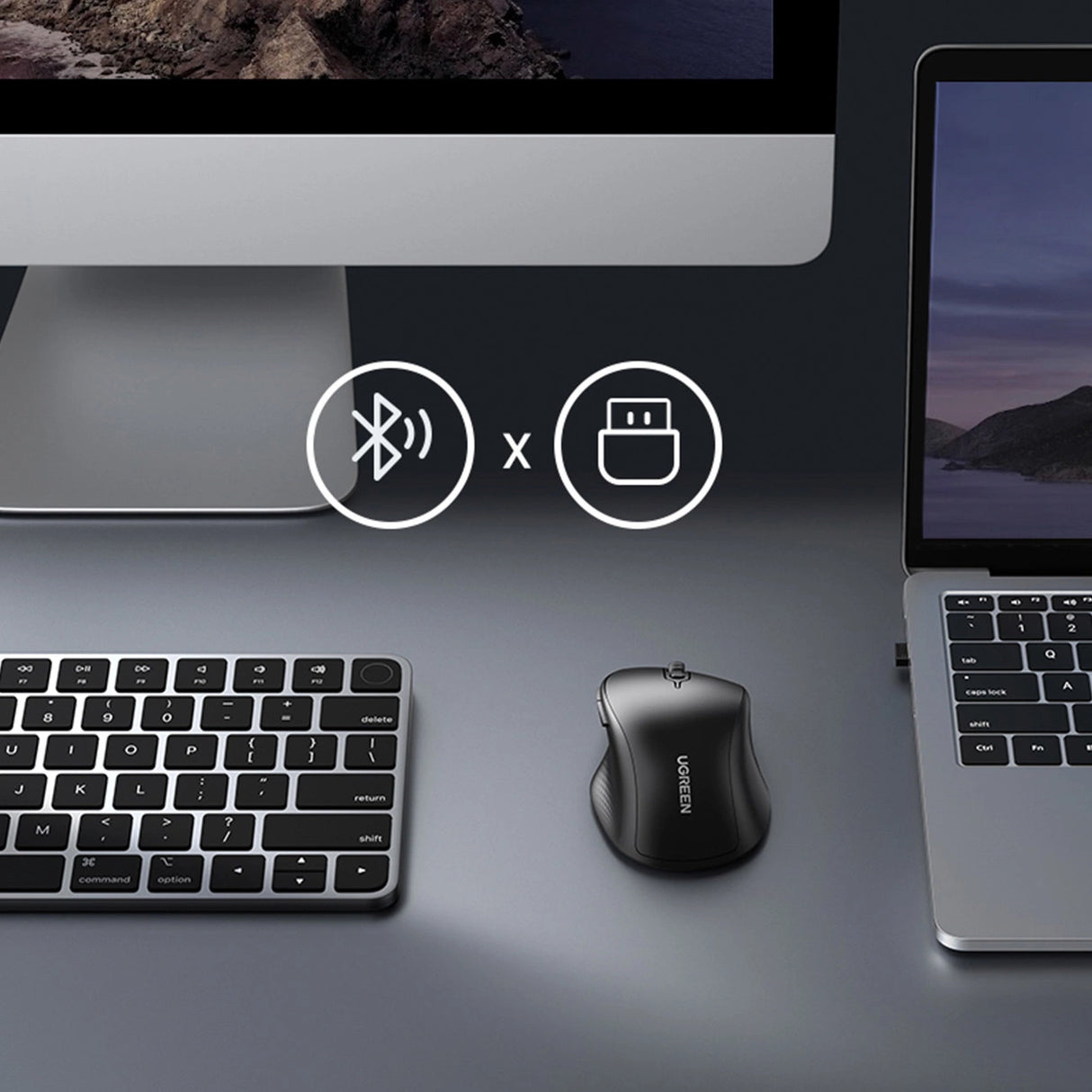 Ugreen ergonomisk trådløs computermus sort (MU101)