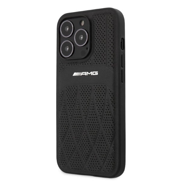 AMG AMHCP13LOSDBK iPhone 13 Pro / 13 6.1" sort/sort hårdkasse Læder Curved Lines